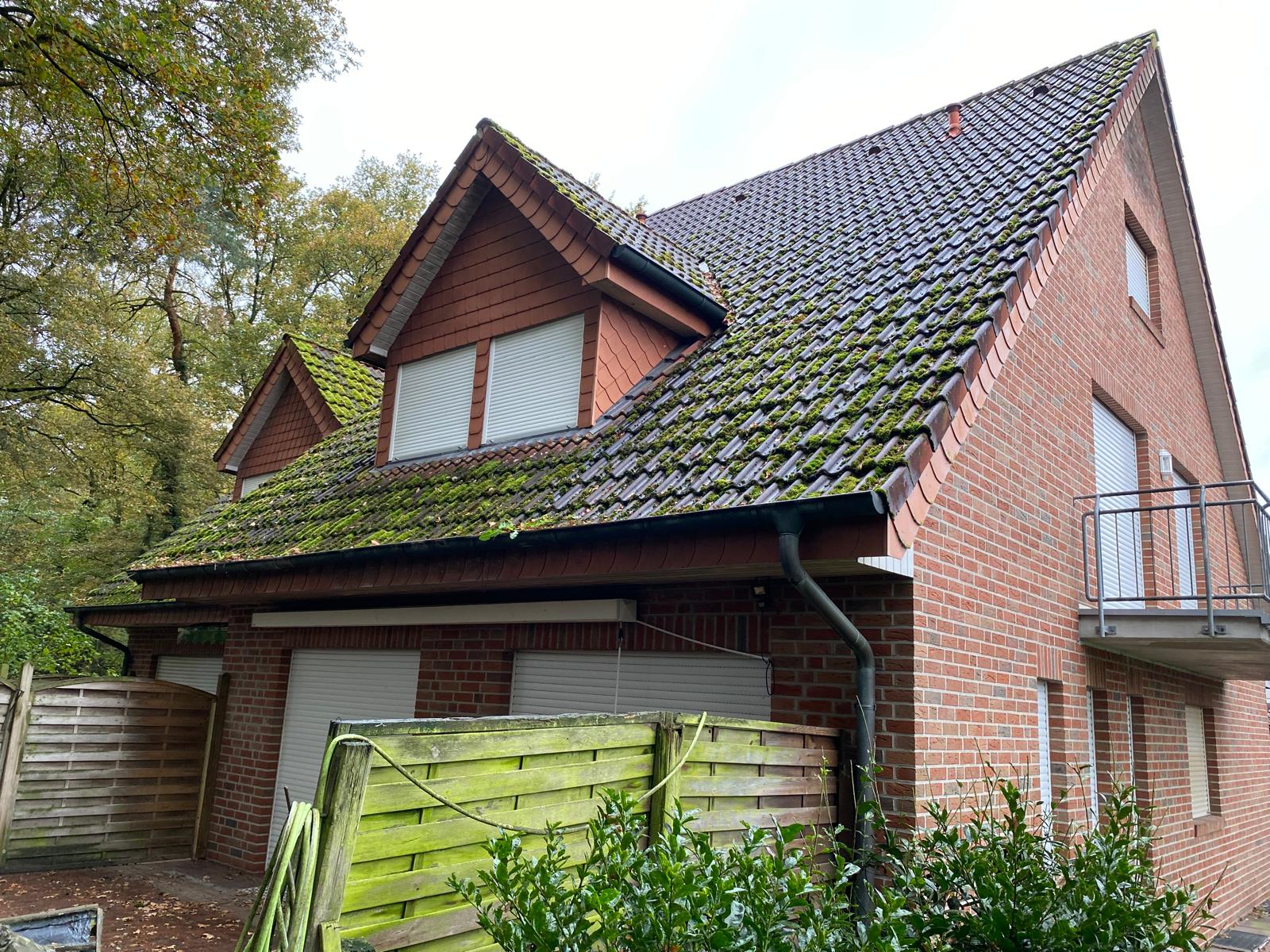 Verschmutztes Dach vor der professionellen Reinigung.